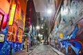 Night view of colorful graffiti artwork in Melbourne