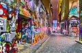 Night view of colorful graffiti artwork in Melbourne
