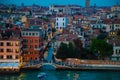 Night view of colorfull houses and smal canal in Venice, Italy Royalty Free Stock Photo