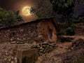 Night view of a cottage. Mountain life. Royalty Free Stock Photo