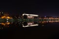 Night view of Cricoteka Theatre in Cracow at the Vistula river Royalty Free Stock Photo