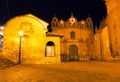 night view of Cusco or Cuzco cathedral on main square Royalty Free Stock Photo