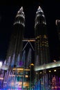 Night view of the dancing multi-colored fountains. Show of Singing Fountains