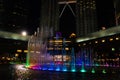 Night view of the dancing multi-colored fountains. Show of Singing Fountains