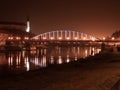Night view of Decin Castle and Tyrs Bridge over Elbe River
