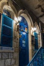 Night view of the decorative entrance to the house in the old city of Safed in northern Israel