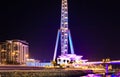 Night view of the decoratively illuminated Ferris wheel - The Dubai Eye - located on thef Dubai Marina in Dubai city, United Arab Royalty Free Stock Photo