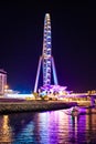 Night view of the decoratively illuminated Ferris wheel - The Dubai Eye - located on thef Dubai Marina in Dubai city, United Arab Royalty Free Stock Photo