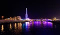 Night view of the decoratively illuminated Ferris wheel - The Dubai Eye - located on thef Dubai Marina in Dubai city, United Arab Royalty Free Stock Photo