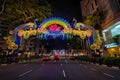 Night view of Deepavali decorations in Little India, Singapore