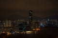 Night view of dense high-rise buildings in Hong Kong Island at night