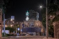 Night view of Derekh Khativat Golani street and the Al-Istiqlal Mosque in Haifa city in Israel