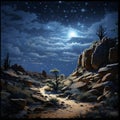 night view in the desert generated by AI tool Royalty Free Stock Photo