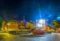 Night view of the Doma Laukums square full of restaurants in the Latvian capital Riga....IMAGE Royalty Free Stock Photo