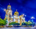 Night view of the Dormition of the Theotokos cathedral in Varna, Bulgarian