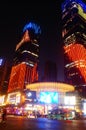 Shenzhen, China: night view of downtown bao `an, street and high-rise buildings and neon lights Royalty Free Stock Photo