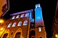 Night view of downtown with enlightened Town Hall in Piombino, Italy Royalty Free Stock Photo