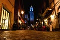 Night view of downtown with enlightened Town Hall in Piombino, Italy Royalty Free Stock Photo