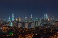 Majestic night view of downtown Kuala Lumpur, Malaysia Royalty Free Stock Photo