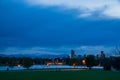 Night view of the downtown skyline from city park Royalty Free Stock Photo
