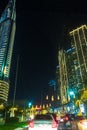 Night view of Dubai downtown boulevard UAE