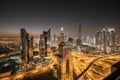 Night view of Dubai Downtown district. Royalty Free Stock Photo