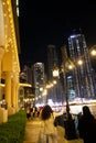 Night view Dubai fountain promenade UAE