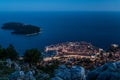 Night view of Dubrovnik old town and Lokrum island, Croatia Royalty Free Stock Photo