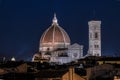 Night view of the Duomo and Giotto`s bell tower from the rooftops of Florence Royalty Free Stock Photo