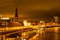 Night view of Dusseldorf by the Rhine, Germany; Saint Lambertus Catholic Church