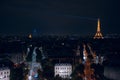 Night view of the Eiffel Tower from Arc Triumph Royalty Free Stock Photo
