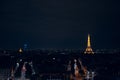 Night view of the Eiffel Tower from the Arc Triumph Royalty Free Stock Photo