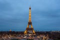 Night view of Eiffel Tower, a iron tower on the Champ de Mars in Paris, France Royalty Free Stock Photo