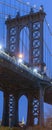 Night view of the Empire State Building through the pylons of Manhattan Bridge. View from Washington Street in Dumbo Royalty Free Stock Photo