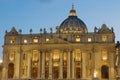 St. Peter`s Basilica in Vatican City in the night. Royalty Free Stock Photo