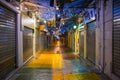 night view of an empty street in Plaka which is the old historical neighborhood of Athens, clustered around the northern Royalty Free Stock Photo