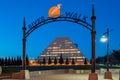 Night view of the entrance of River Walk with The Ziggurat as ba Royalty Free Stock Photo