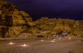 Night view of entrance to Siq canyon leading to the ancient ruins of Petra, Jordan Royalty Free Stock Photo