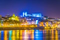 Night view of an episcopal palace, cathedral and church of the third order of saint francis in Porto, Portugal Royalty Free Stock Photo