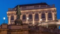 Night view of equestrian statue of Archduke Albert in front of the Albertina Museum day to night timelapse in Vienna