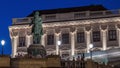 Night view of equestrian statue of Archduke Albert in front of the Albertina Museum day to night timelapse in Vienna