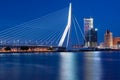 Night view on Erasmus bridge in Rotterdam Royalty Free Stock Photo