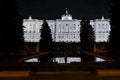 Night view of the facade of the Royal Palace of Madrid Royalty Free Stock Photo