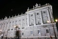 Night view of the facade of the Royal Palace of Madrid Royalty Free Stock Photo