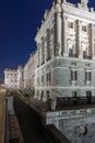 Night view of the facade of the Royal Palace of Madrid, Spain Royalty Free Stock Photo