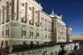 Night view of the facade of the Royal Palace of Madrid, Spain Royalty Free Stock Photo