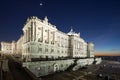 Night view of the facade of the Royal Palace of Madrid