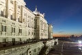 Night view of the facade of the Royal Palace of Madrid, Spain Royalty Free Stock Photo