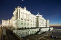 Night view of the facade of the Royal Palace of Madrid, Spain Royalty Free Stock Photo