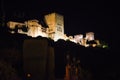 Night view of the famous Alhambra palace in Granada from Albaicin quarter,